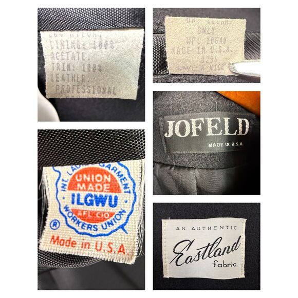 Vintage Jofeld 80s Double Breasted Black Wool & Leather Trench Coat USA ILGWU - Picture 11 of 14